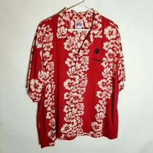 OU Hawaiian Shirt Men's XL Red Floral Spike Sports Oklahoma University Football